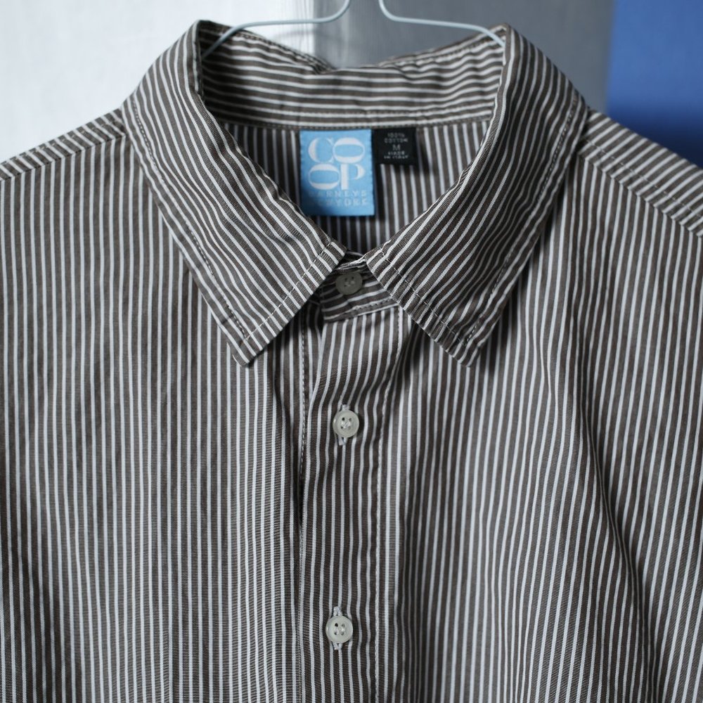 Barney's CO OP brown and white vertical striped